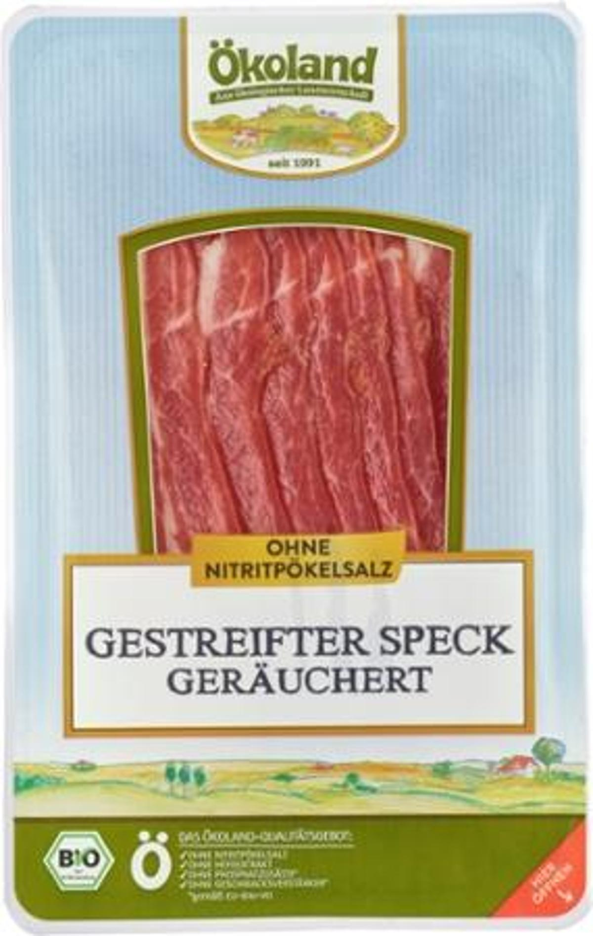 Gestreifter Frühstücksspeck geschnitten