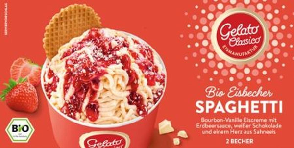 Produktfoto zu Spaghetti - Eis mit Erdbeersoße