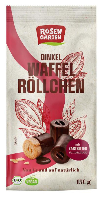 Produktfoto zu NEU: Dinkel Waffelröllchen Zartbitter