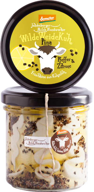 Produktfoto zu Pina - von der Wilden Weide Kuh  - Demeter Frischkäse mit Pfeffer & Zitrone