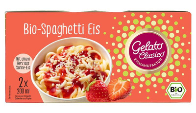 Produktfoto zu Spaghetti - Eis mit Erdbeersoße