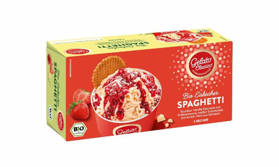 Produktfoto zu Spaghetti - Eis mit Erdbeersoße