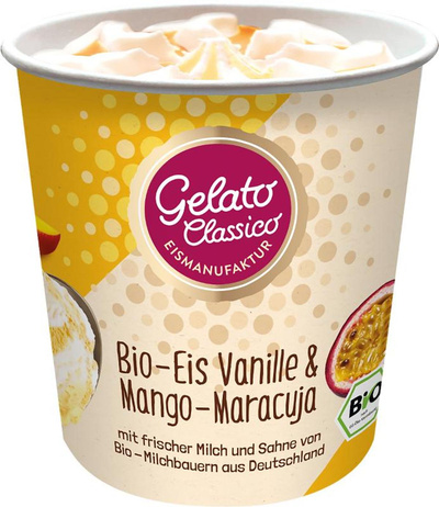 Produktfoto zu Vanilleeis mit Mango- Maracuja- Sauce