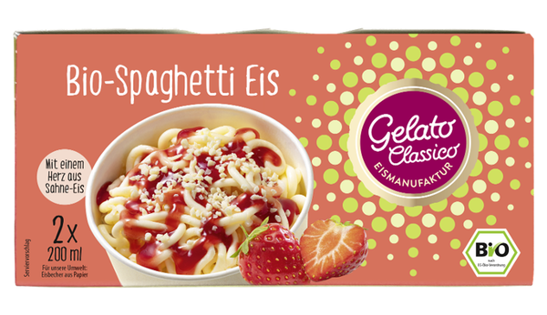 Produktfoto zu Spaghetti - Eis mit Erdbeersoße