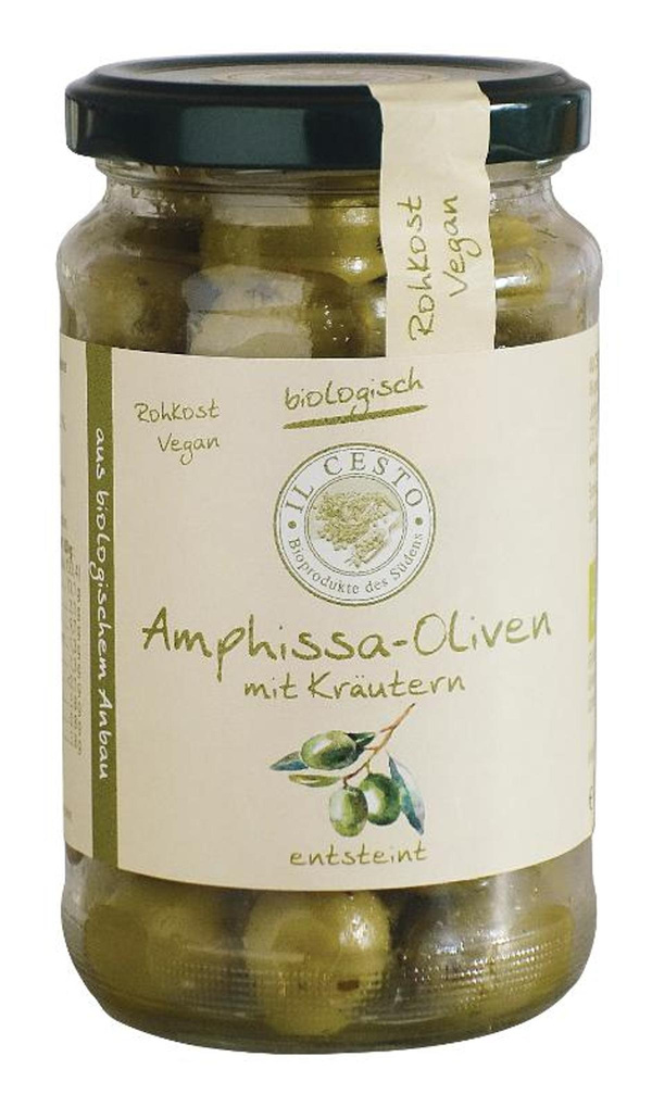 Produktfoto zu Grüne Amphissa Oliven mit Kräutern