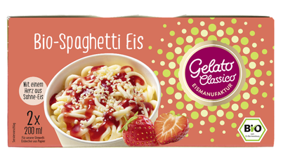 Produktfoto zu Spaghetti - Eis mit Erdbeersoße