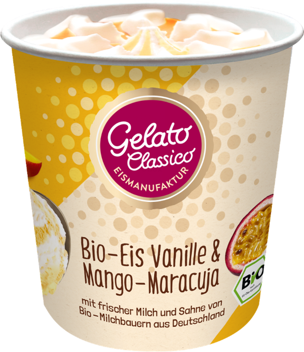 Produktfoto zu Vanilleeis mit Mango- Maracuja- Sauce