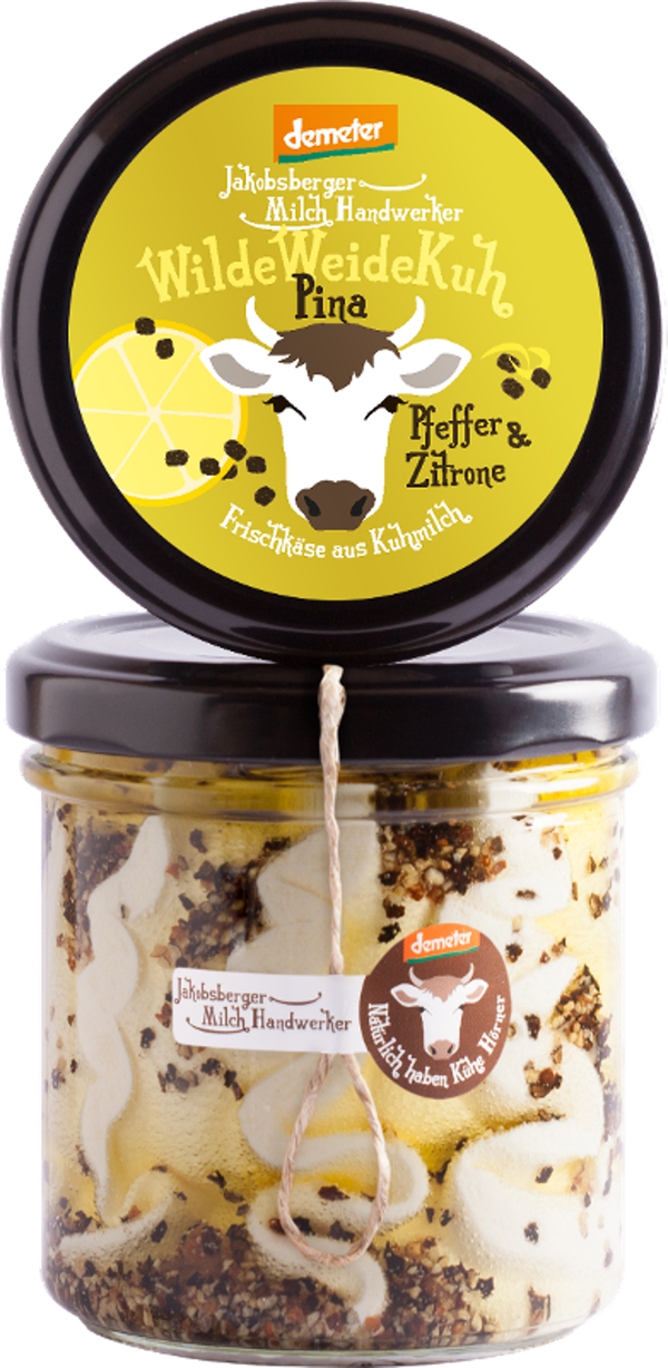Produktfoto zu Pina - von der Wilden Weide Kuh  - Demeter Frischkäse mit Pfeffer & Zitrone