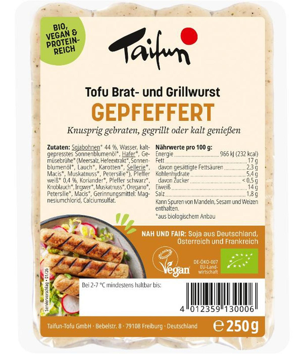 Produktfoto zu Tofu Brat - und Grillwurst gepfeffert  - vor. lieferbar ab 09.3.26