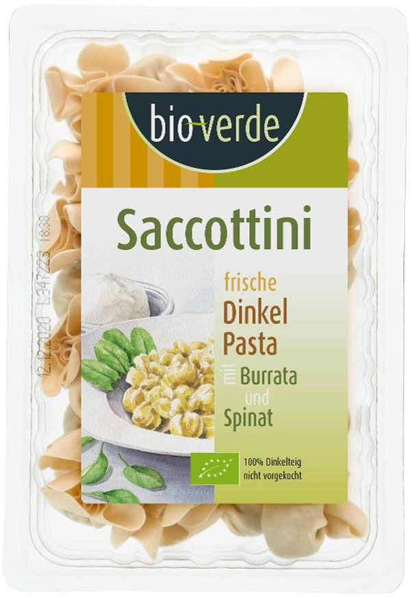 Produktfoto zu Dinkel Saccottini Burrata Spinat - gefüllte Pasta in Säckchenform