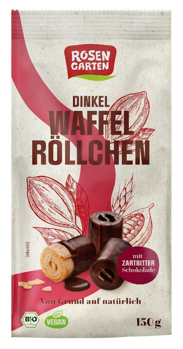 Produktfoto zu NEU: Dinkel Waffelröllchen Zartbitter