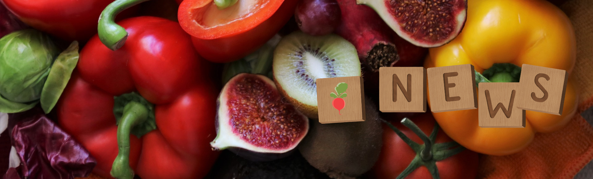 KI generiert: Ein Arrangement von frischem Obst und Gemüse. Text: "NEWS".