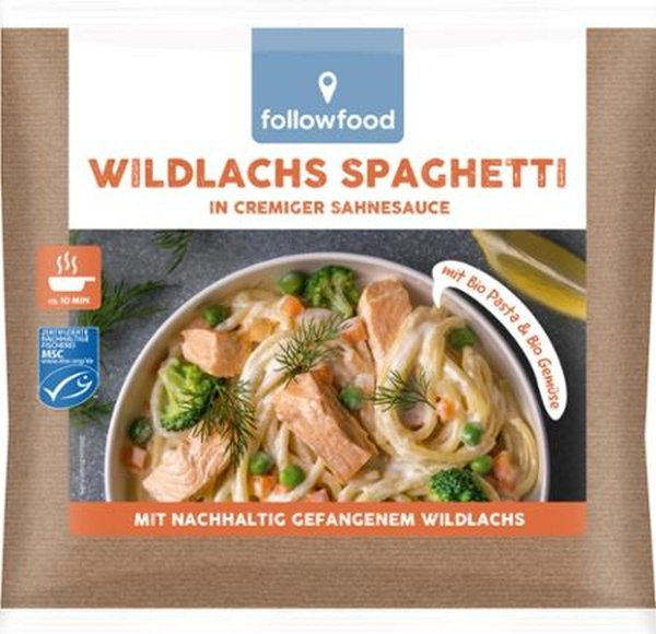 Produktfoto zu Wildlachs Spaghetti in cremiger Sahnesauce TK