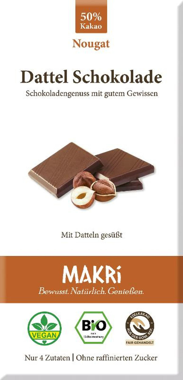 Produktfoto zu Dattel Schokolade Nougat - Datteln + Kakao + Haselnussmus + sonst nix!