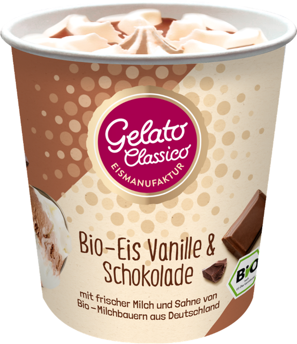 Produktfoto zu Vanilleeis mit Schokosauce